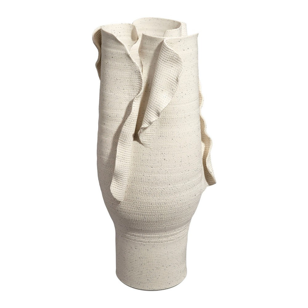 Tio Modern Vase Vessel, Flowing Petal Folds, White Porcelain 19 Inch -BM334522