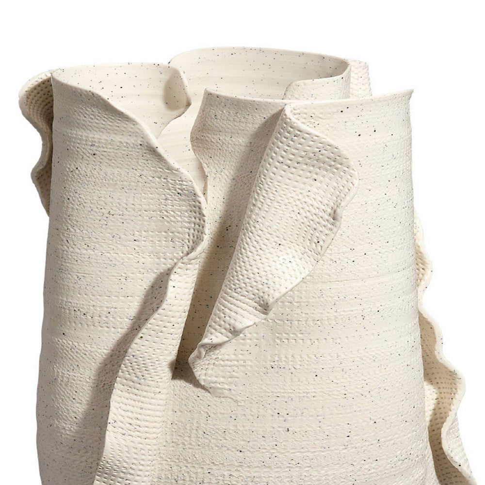 Tio Modern Vase Vessel, Flowing Petal Folds, White Porcelain 19 Inch -BM334522