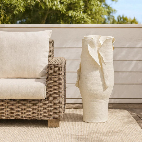 Tio Modern Vase Vessel, Flowing Petal Folds, White Porcelain 19 Inch -BM334522