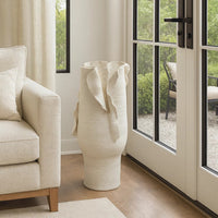 Tio Modern Vase Vessel, Flowing Petal Folds, White Porcelain 19 Inch -BM334522