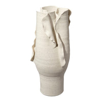 Tio Modern Vase Vessel, Flowing Petal Folds, White Porcelain 19 Inch -BM334522