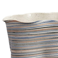 Kerya Decorative Vase, 13 Inch White Blue Striped, Wavy Rim Porcelain -BM334523