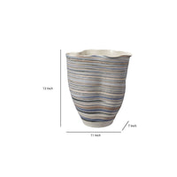 Kerya Decorative Vase, 13 Inch White Blue Striped, Wavy Rim Porcelain -BM334523