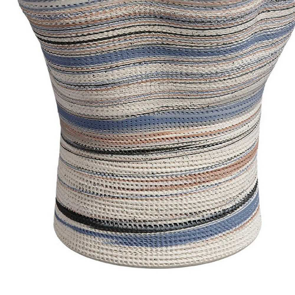 Kerya Decorative Vase, 16 Inch White Blue Striped, Wavy Rim Porcelain -BM334524