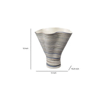 Kerya Decorative Vase, 16 Inch White Blue Striped, Wavy Rim Porcelain -BM334524