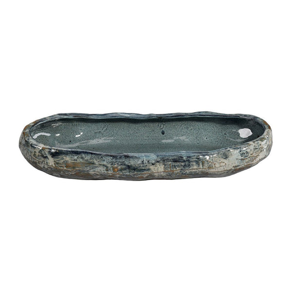 Erya Decorative Bowl, Uneven Wavy Rim, 24 Inch Glazed Gray Ceramic -BM334525