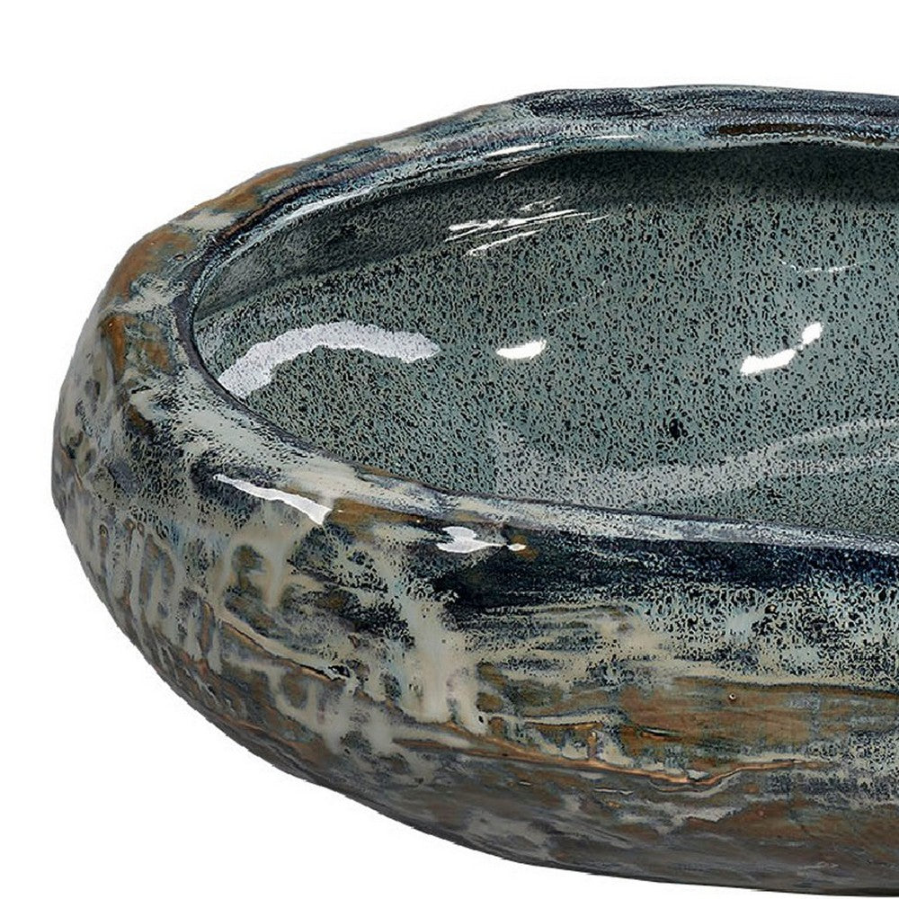 Erya Decorative Bowl, Uneven Wavy Rim, 24 Inch Glazed Gray Ceramic -BM334525