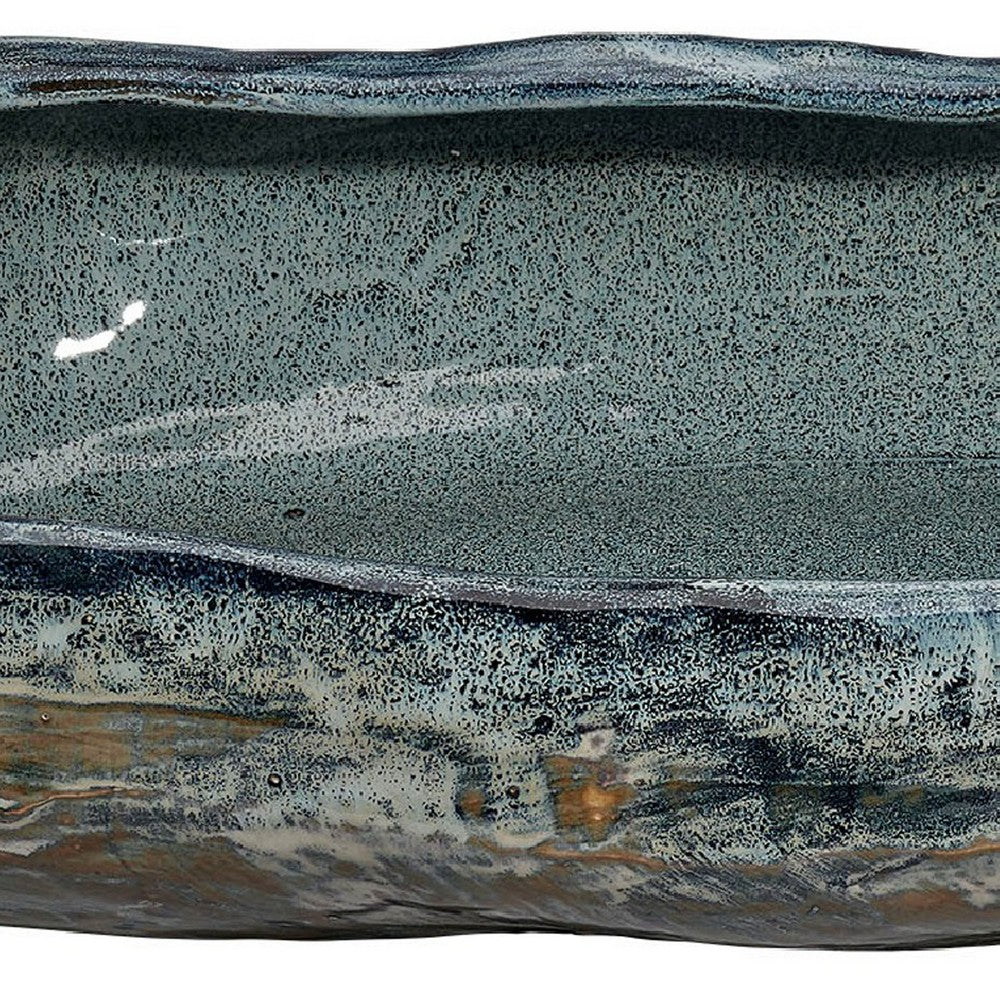 Erya Decorative Bowl, Uneven Wavy Rim, 24 Inch Glazed Gray Ceramic -BM334525