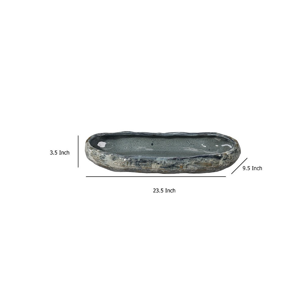 Erya Decorative Bowl, Uneven Wavy Rim, 24 Inch Glazed Gray Ceramic -BM334525