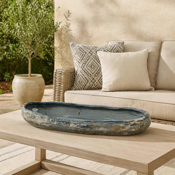 Erya Decorative Bowl, Uneven Wavy Rim, 24 Inch Glazed Gray Ceramic -BM334525