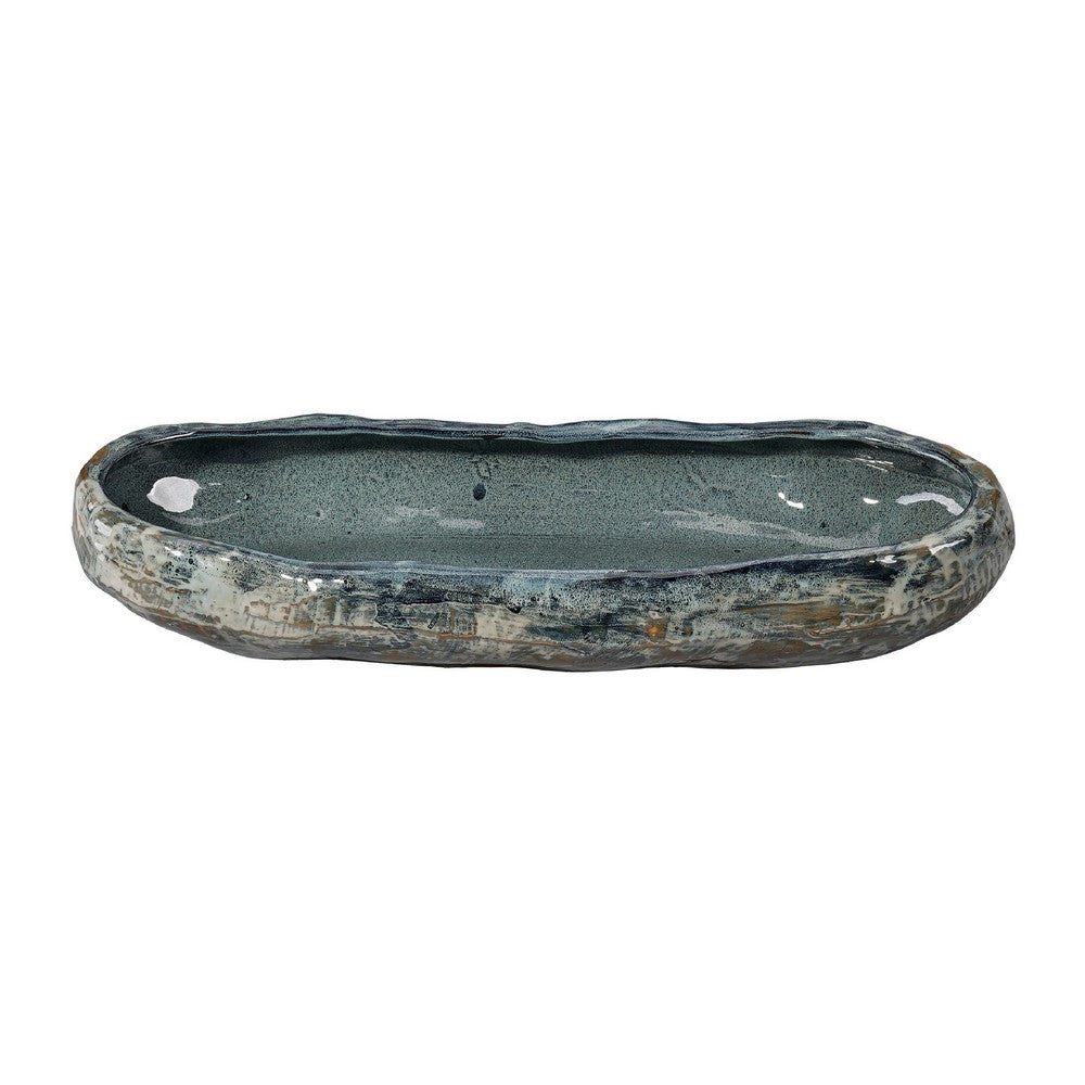 Erya Decorative Bowl, Uneven Wavy Rim, 24 Inch Glazed Gray Ceramic -BM334525