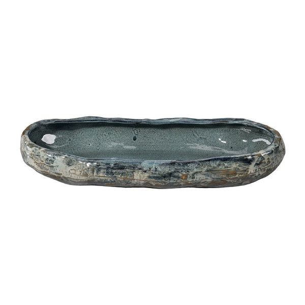 Erya Decorative Bowl, Uneven Wavy Rim, 24 Inch Glazed Gray Ceramic -BM334525