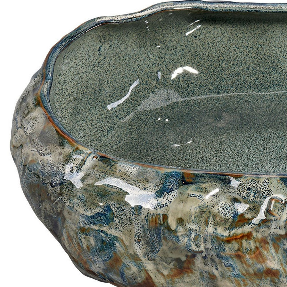 Erya Decorative Bowl, Uneven Wavy Rim, 17 Inch Glazed Gray Ceramic -BM334526