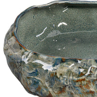 Erya Decorative Bowl, Uneven Wavy Rim, 17 Inch Glazed Gray Ceramic -BM334526