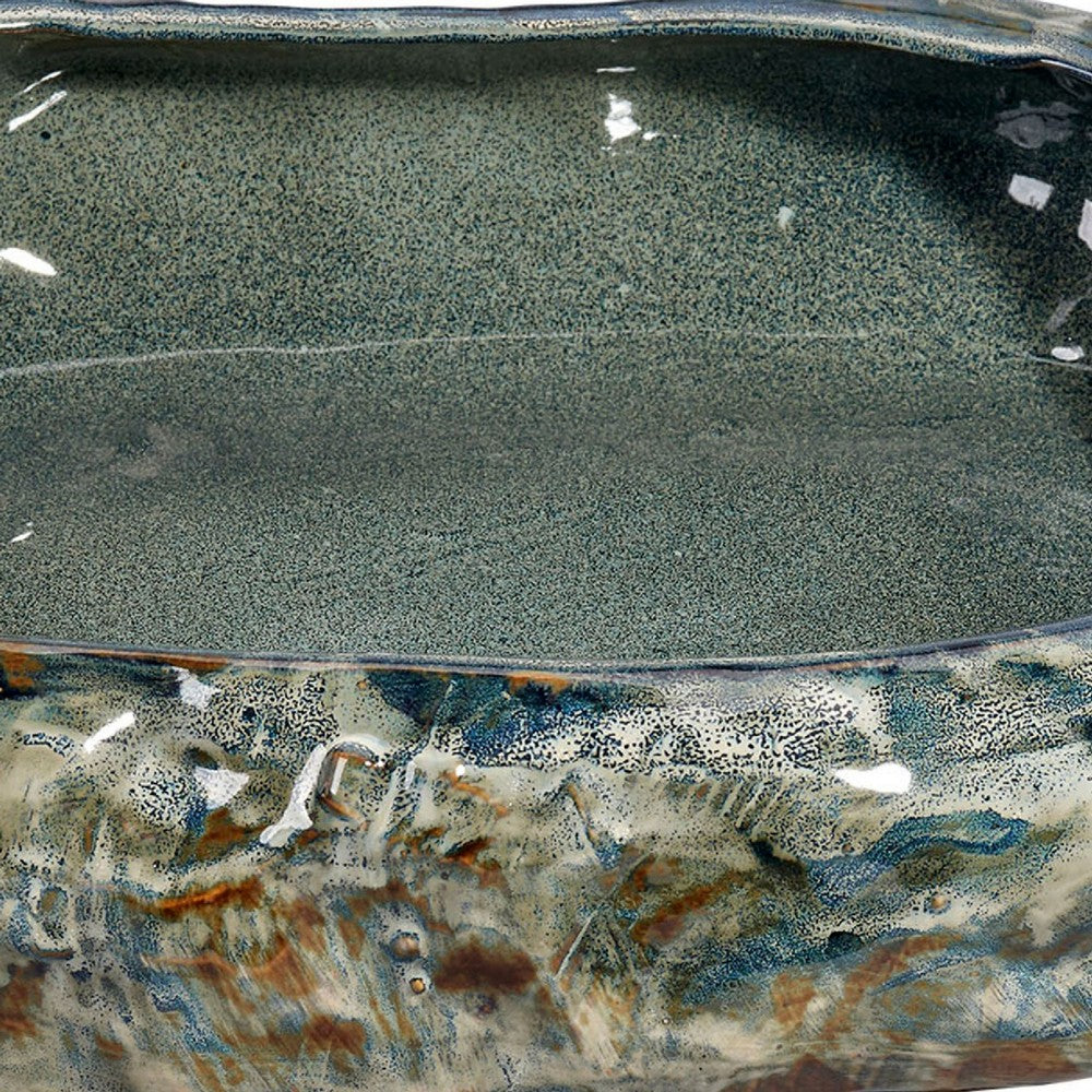 Erya Decorative Bowl, Uneven Wavy Rim, 17 Inch Glazed Gray Ceramic -BM334526
