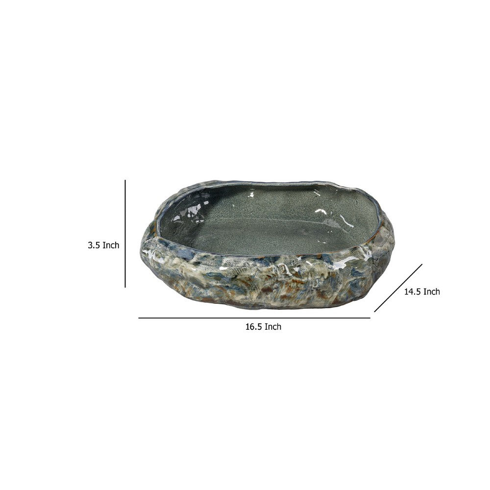 Erya Decorative Bowl, Uneven Wavy Rim, 17 Inch Glazed Gray Ceramic -BM334526