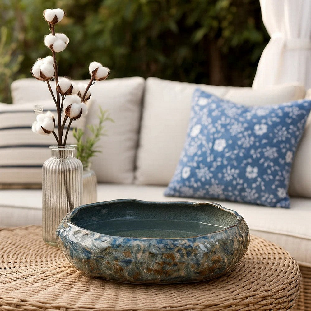 Erya Decorative Bowl, Uneven Wavy Rim, 17 Inch Glazed Gray Ceramic -BM334526