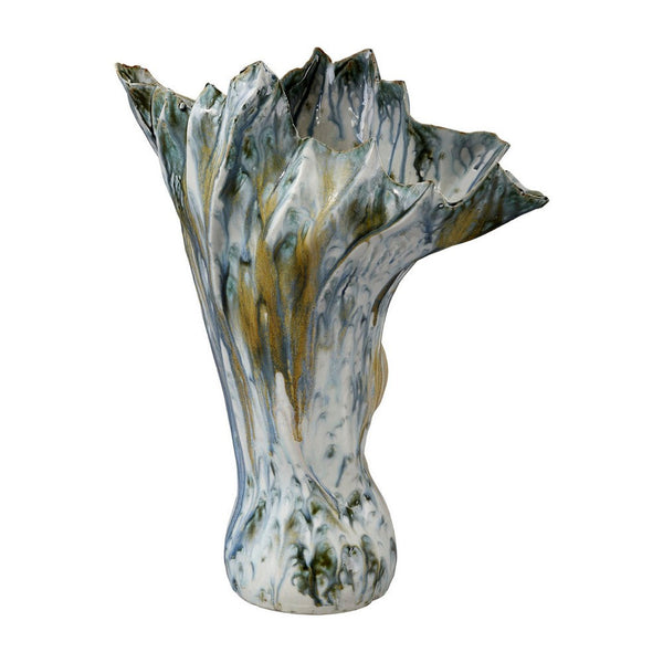 Tery Decorative Vase, 16 Inch Glossy Ocean Blue Ceramic, Wavy Fishtail -BM334527