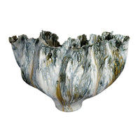 Tery Decorative Vase, Wavy Fishtail, 16 Inch Glossy Blue White Ceramic -BM334528