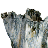 Tery Decorative Vase, Wavy Fishtail, 16 Inch Glossy Blue White Ceramic -BM334528