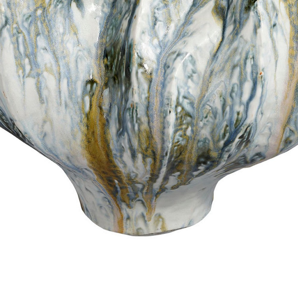 Tery Decorative Vase, Wavy Fishtail, 16 Inch Glossy Blue White Ceramic -BM334528