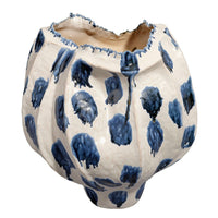 Nery Decorative Vase, Ruffled Edge, Blue White Patchwork Ceramic -BM334529