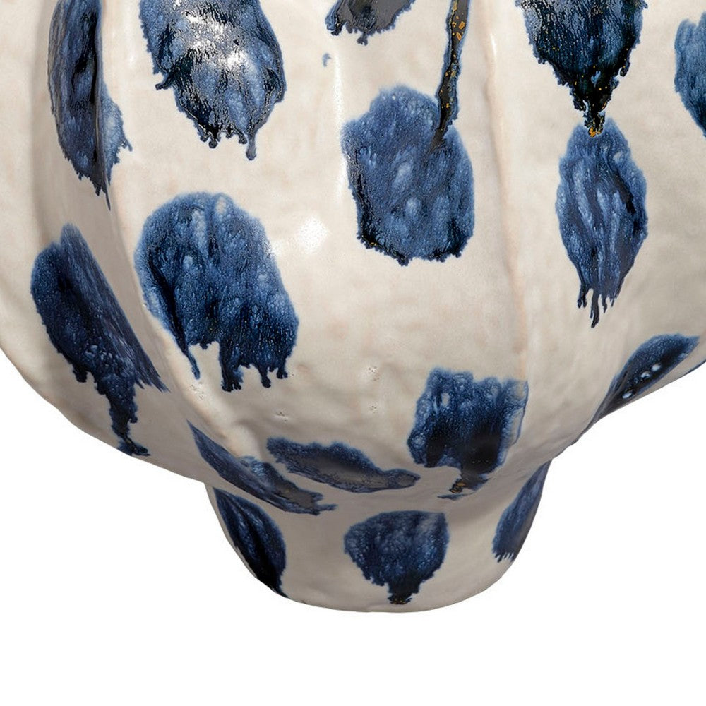 Nery Decorative Vase, Ruffled Edge, Blue White Patchwork Ceramic -BM334529
