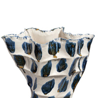 Nery Decorative Vase, Blue White Patchwork Ceramic, Ruffled Edge -BM334530
