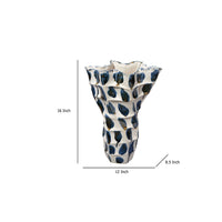 Nery Decorative Vase, Blue White Patchwork Ceramic, Ruffled Edge -BM334530