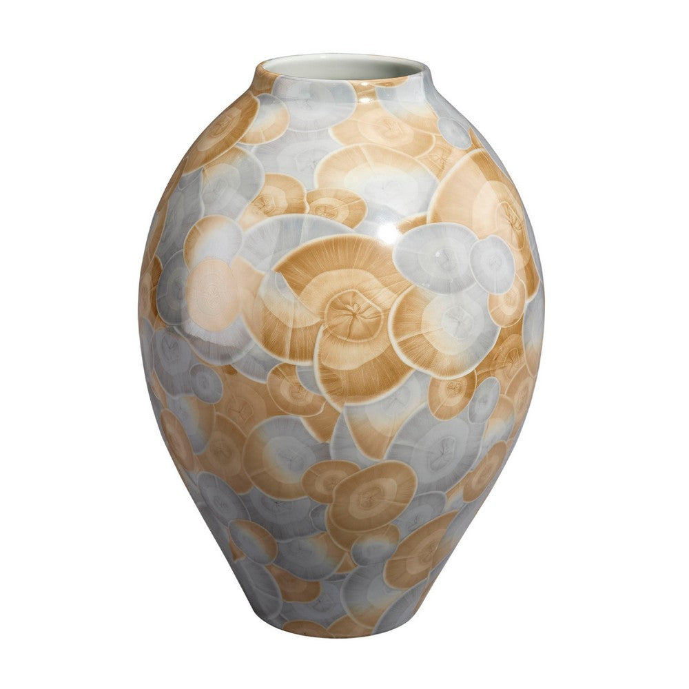 Aery Decorative Vase, Printed Pattern Glossy Blue Ceramic, 12 Inch -BM334531