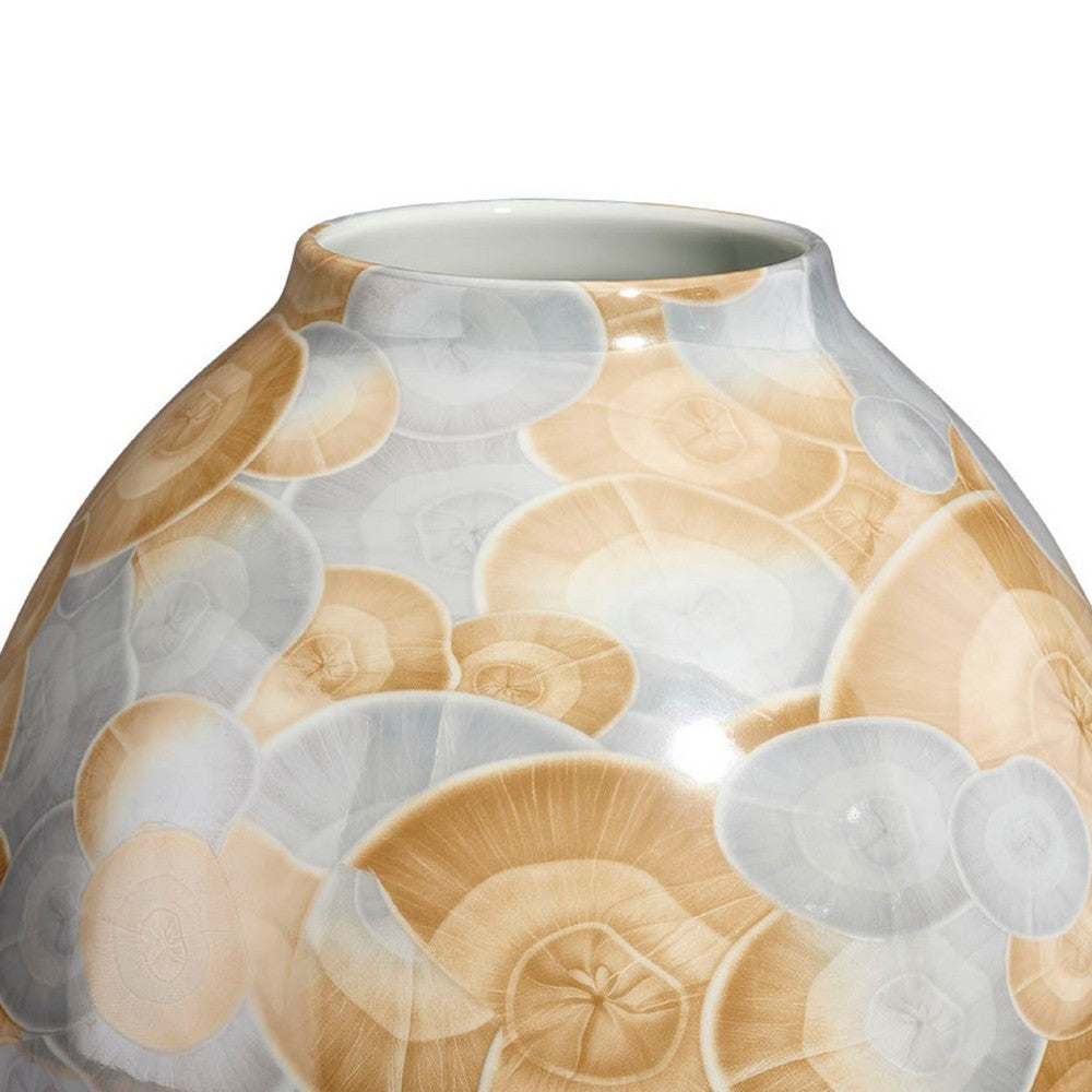 Aery Decorative Vase, Printed Pattern Glossy Blue Ceramic, 12 Inch -BM334531