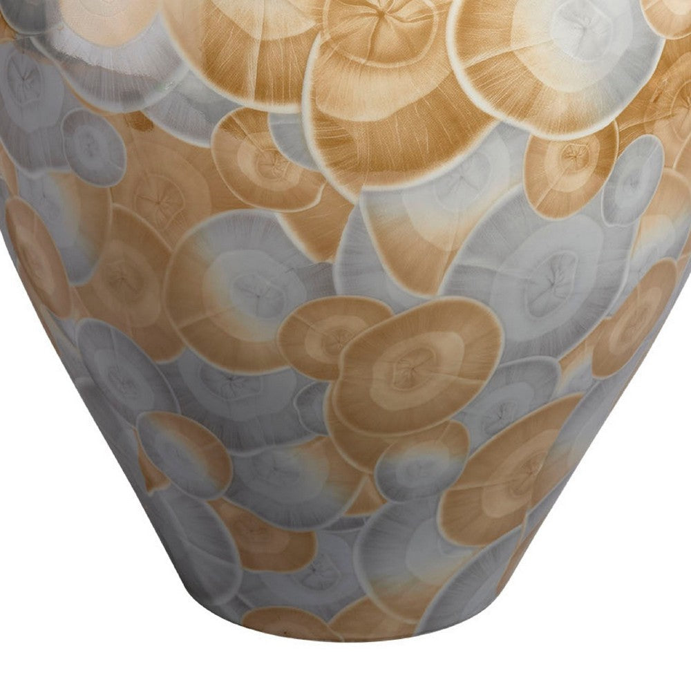 Aery Decorative Vase, Printed Pattern Glossy Blue Ceramic, 12 Inch -BM334531