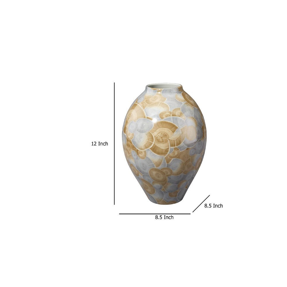 Aery Decorative Vase, Printed Pattern Glossy Blue Ceramic, 12 Inch -BM334531