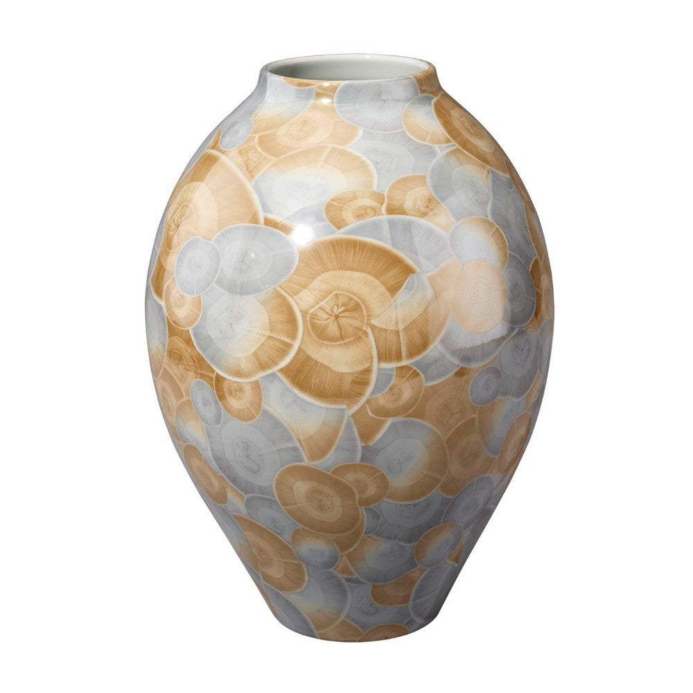 Aery Decorative Vase, Printed Pattern Glossy Blue Ceramic, 12 Inch -BM334531