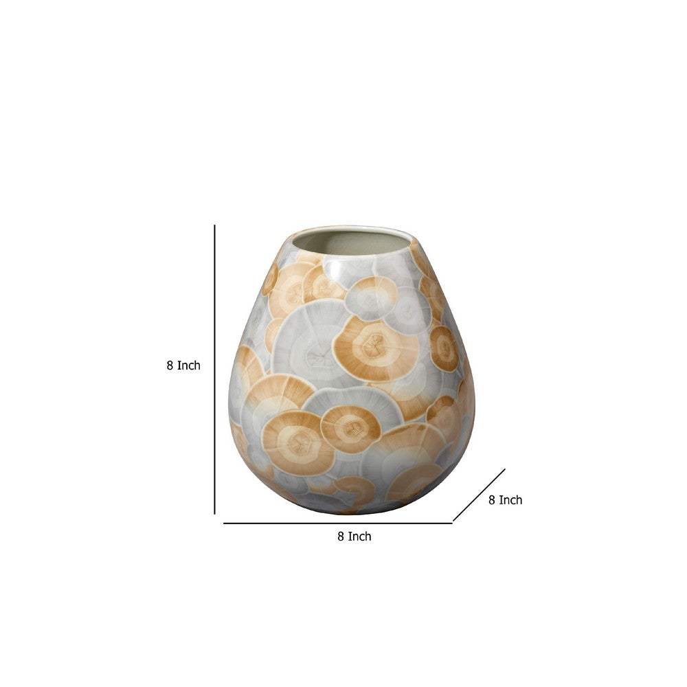 Aery Decorative Vase, Printed Pattern Glossy Blue Ceramic, 8 Inch -BM334532