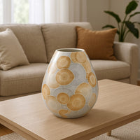 Aery Decorative Vase, Printed Pattern Glossy Blue Ceramic, 8 Inch -BM334532