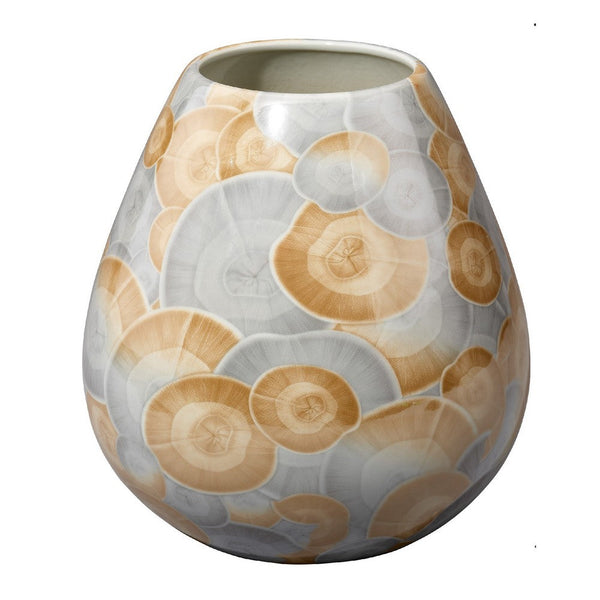Aery Decorative Vase, Printed Pattern Glossy Blue Ceramic, 8 Inch -BM334532