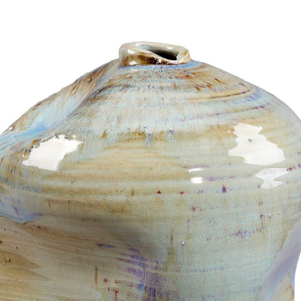 Noah Decorative Vase, Irregular Shape, Glossy Blue Ceramic 13 Inch -BM334533