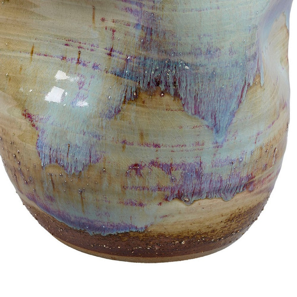 Noah Decorative Vase, Irregular Shape, Glossy Blue Ceramic 13 Inch -BM334533