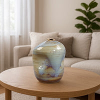 Noah Decorative Vase, Irregular Shape, Glossy Blue Ceramic 13 Inch -BM334533