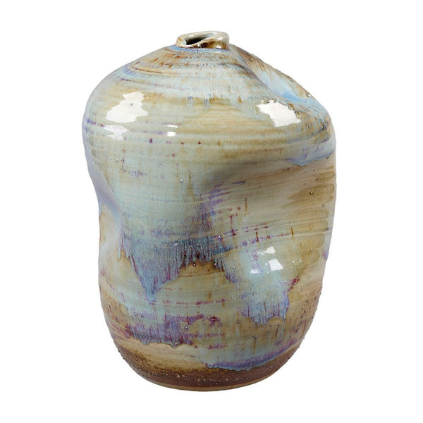 Noah Decorative Vase, Irregular Shape, Glossy Blue Ceramic 13 Inch -BM334533