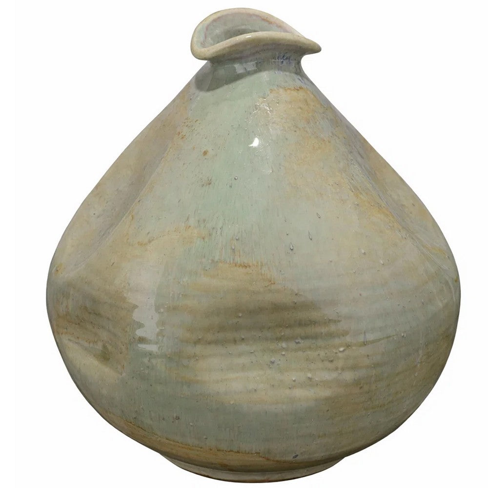 Noah 11 Inch Ceramic Decorative Vase, Irregular Dimpled Shape, Glossy Reactive Blue - BM334535