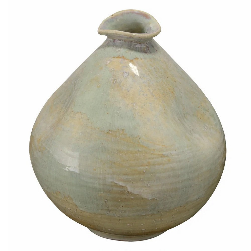 Noah 11 Inch Ceramic Decorative Vase, Irregular Dimpled Shape, Glossy Reactive Blue - BM334535