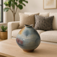 Noah Decorative Vase, Irregular Tall Shape Glossy Blue Ceramic 11 Inch -BM334535