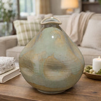 Noah 11 Inch Ceramic Decorative Vase, Irregular Dimpled Shape, Glossy Reactive Blue - BM334535