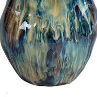 Fera Decorative Flower Vase, Ruffled Edge, 9 Inch Shiny Blue Ceramic -BM334536
