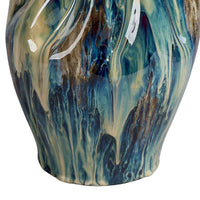 Fera Decorative Flower Vase, Ruffled Edge, 12 Inch Shiny Blue Ceramic -BM334537