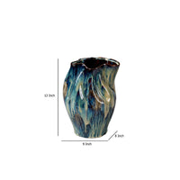Fera Decorative Flower Vase, Ruffled Edge, 12 Inch Shiny Blue Ceramic -BM334537