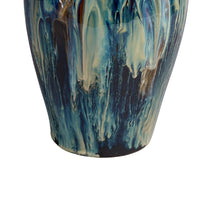 Fera Decorative Flower Vase, Ruffled Edge, 15 Inch Shiny Blue Ceramic -BM334538
