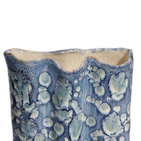 Gipo Decorative Flower Vase, Ruffled Body, 16 Inch Blue White Ceramic -BM334539
